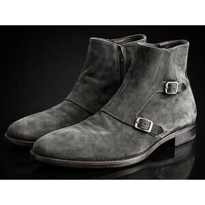 To Boot New York Monk Strap Boots Mens 11 Gray Suede Italian Double Buckle